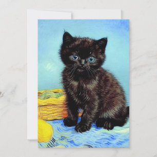 Invitación Van Gogh Black Kitten con yarn