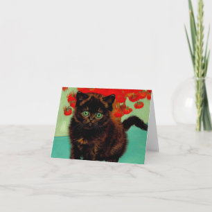 Invitación Van Gogh Gato Negro Flores Rojas