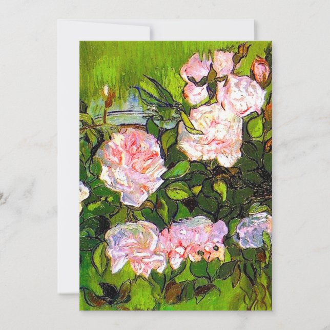 Invitación Van Gogh Naturaleza Muerta con Rosas Rosadas (Anverso)