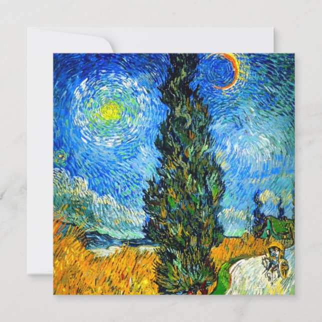 Invitación Van Gogh Road con Cypress y Star (Anverso)
