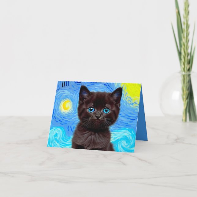 Invitación Van Gogh Starry Night Black Cat (Anverso)