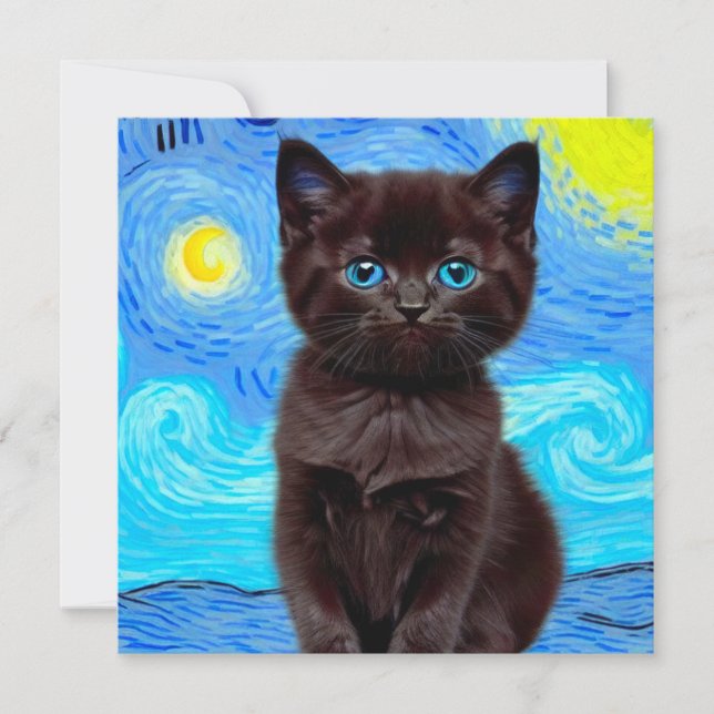 Invitación Van Gogh Starry Night Black Cat (Anverso)