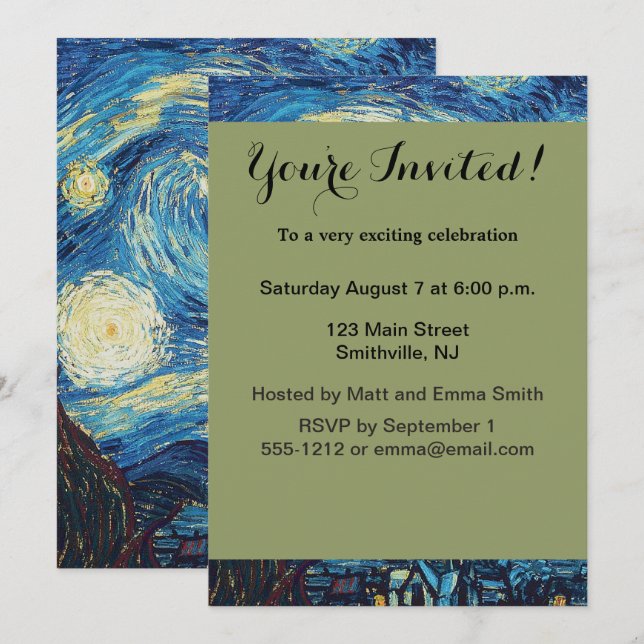 Invitación Van Gogh Starry Night Classic Impresionsionist Art (Anverso / Reverso)