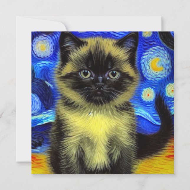 Invitación Van Gogh Starry Night Siamese Cat (Anverso)