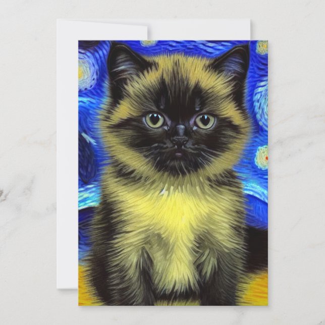 Invitación Van Gogh Starry Night Siamese Cat (Anverso)
