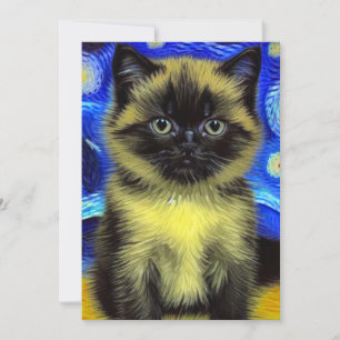 Invitación Van Gogh Starry Night Siamese Cat