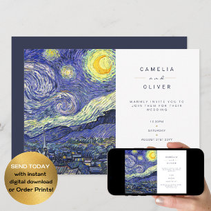 Invitación Van Gough Starry Night Wedding Invitar código QR R