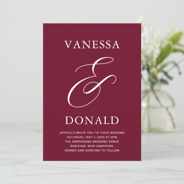 Invitación Vanessa Burgundy Modern Boda (Anverso de pie)