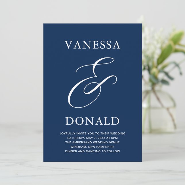 Invitación Vanessa Navy Blue Modern Boda (Anverso de pie)