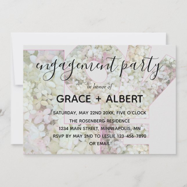 Invitación Vanilla Strawberry Hydrangeas Boda Engagement (Anverso)