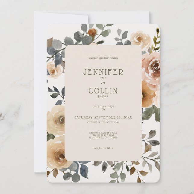 Invitación Vanilla White Boho Roses Cream Wedding (Anverso)