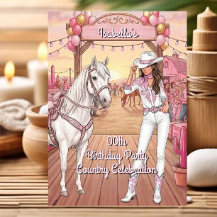 Invitación Vaqueira Caballo Rosa Blanco Rancho Cumpleaños Fie