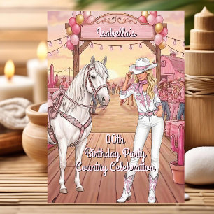 Invitación Vaqueira Caballo Rosa Blanco Rancho Fiesta Cumplea