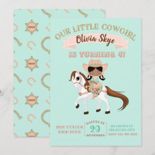Invitación Vaquera afroamericana en caballo Cumpleaños de niñ