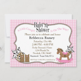 Invitación Vaquera Baby Shower en telas escocesas rosadas