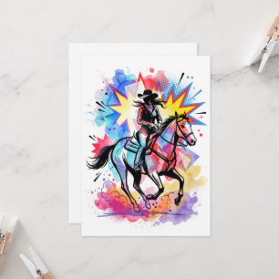 Invitación Vaquera Colorida Caballo Acuarela Pop Art