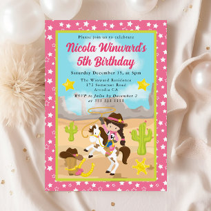 Invitación Vaquera de Cabello Castaño Cumpleaños Infantil al