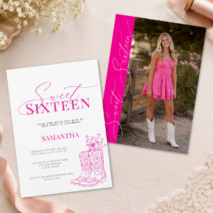 Invitación Vaquera Flor Silvestre Rosa Foto Cumpleaños Dulces