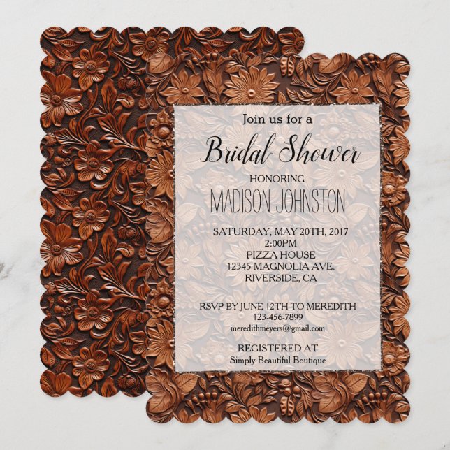 Invitación Vaquera floral marrón elegante occidental (Anverso / Reverso)
