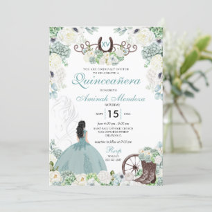 Invitación Vaquera Floral Verde Horseshoe Quinceañera Occiden