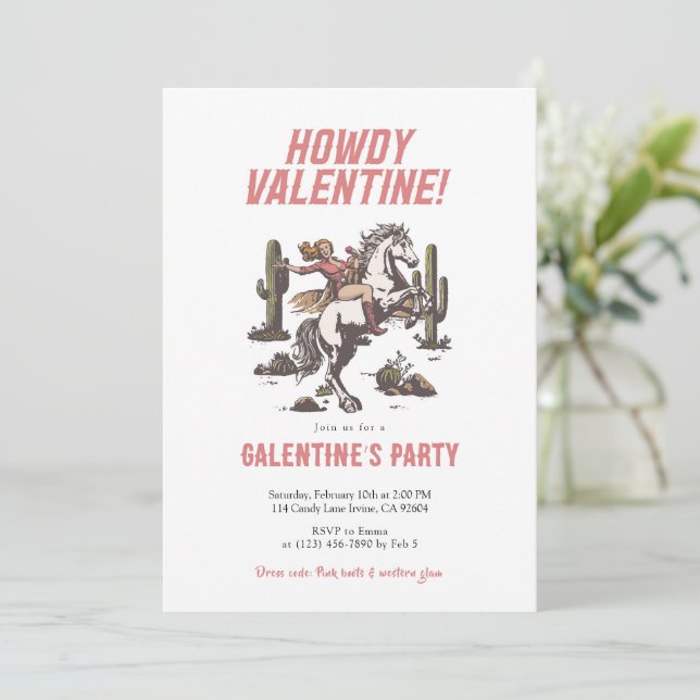 Invitación Vaquera Occidental Cómo está usted Galentines (Anverso de pie)