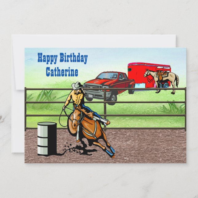 Invitación Vaquera Occidental Corredora de Barriles de Rodeo  (Anverso)