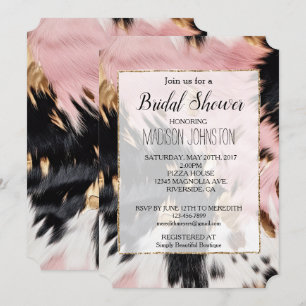 Invitación Vaquera Occidental Cuero de Vaca Rosa Negro Blanco