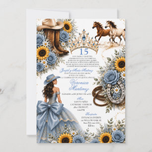 Invitación Vaquera Quinceañera Rosa Azul Polvorien
