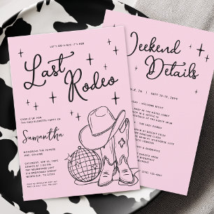 Invitación Vaquera Rosa Disco Último Rodeo Fiesta de Despedid
