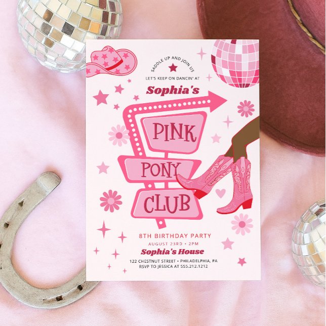 Invitación Vaquera Rosa Fiesta de Cumpleaños del Club de Poni (Subido por el creador)