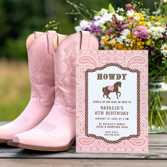 Invitación Vaquera Rosa | Silueta de Caballo | Cumpleaños   (Subido por el creador)