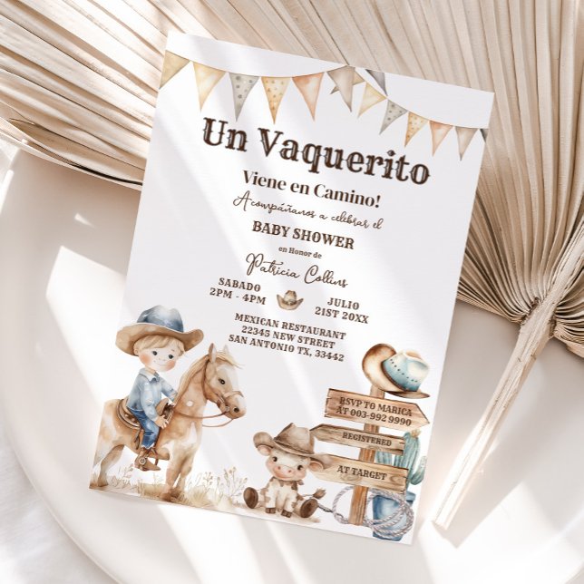 Invitación Vaquerito Cowboy Baby Shower Occidental Español (Subido por el creador)