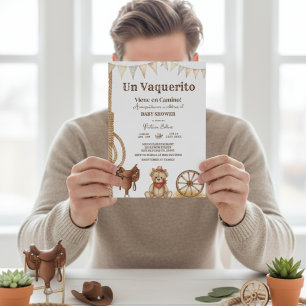 Invitación Vaquerito en Camino Shower de bebé de vaquero espa