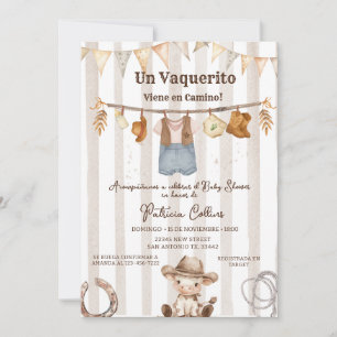 Invitación Vaquerito español Cowboy Clothline Baby Shower