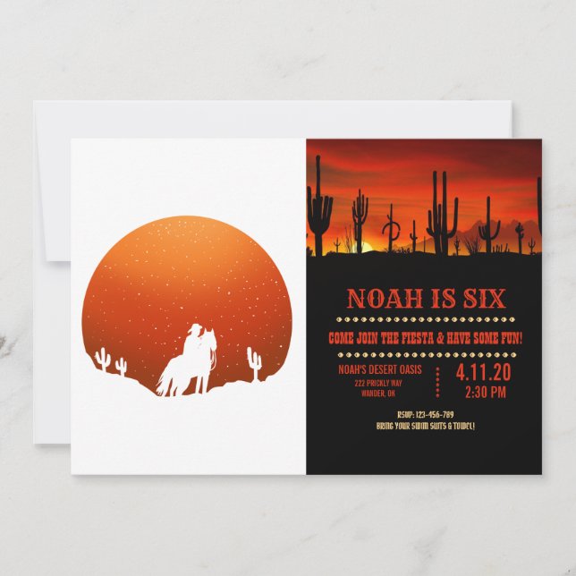 Invitación Vaquero con caballo Salvaje paisaje de la puesta d (Anverso)