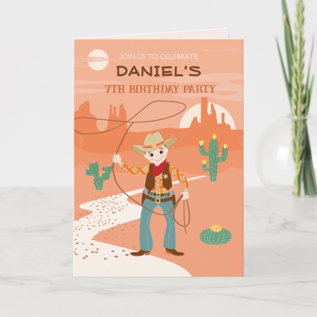 Invitación Vaquero con lazo y cactus Fiesta de cumpleaños (Anverso)