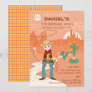 Invitación Vaquero con un lazo y cactus Fiesta de cumpleaños