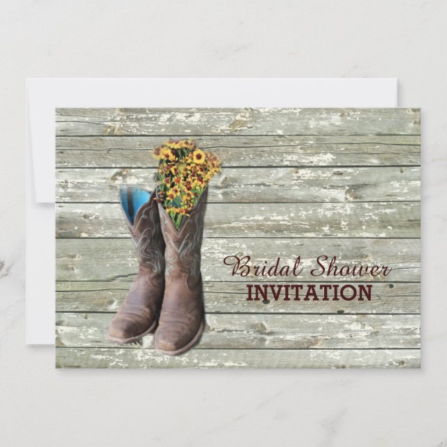 Invitación vaquero de madera barn botas de vaquero de la duch (Anverso)