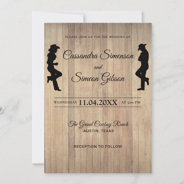 Invitación Vaquero de Madera, Día de Boda Rústica de Nova (Anverso)