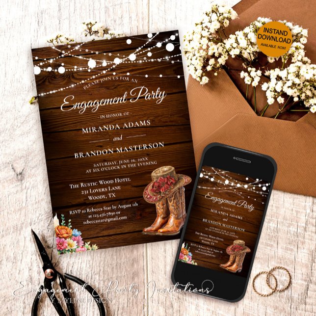 Invitación Vaquero de Madera Rusa bota partido de compromiso  (Subido por el creador)