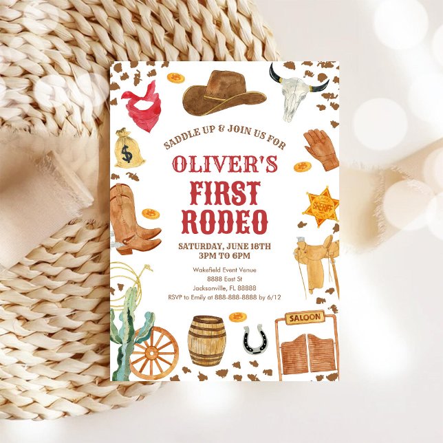 Invitación Vaquero de Rodeo Occidental Primer Rodeo Cumpleaño (Subido por el creador)