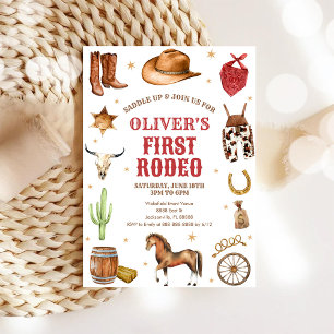Invitación Vaquero de Rodeo Occidental Primer Rodeo Cumpleaño
