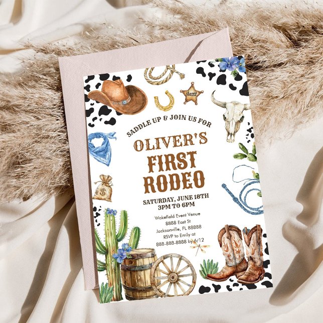 Invitación Vaquero de Rodeo Occidental Primer Rodeo Cumpleaño (Subido por el creador)