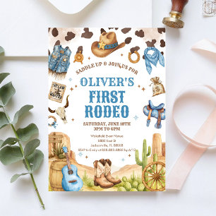 Invitación Vaquero de Rodeo Occidental Primer Rodeo Cumpleaño