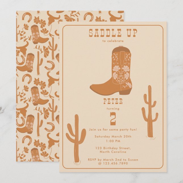 Invitación Vaquero del País Occidental Boots contra la silla  (Anverso / Reverso)