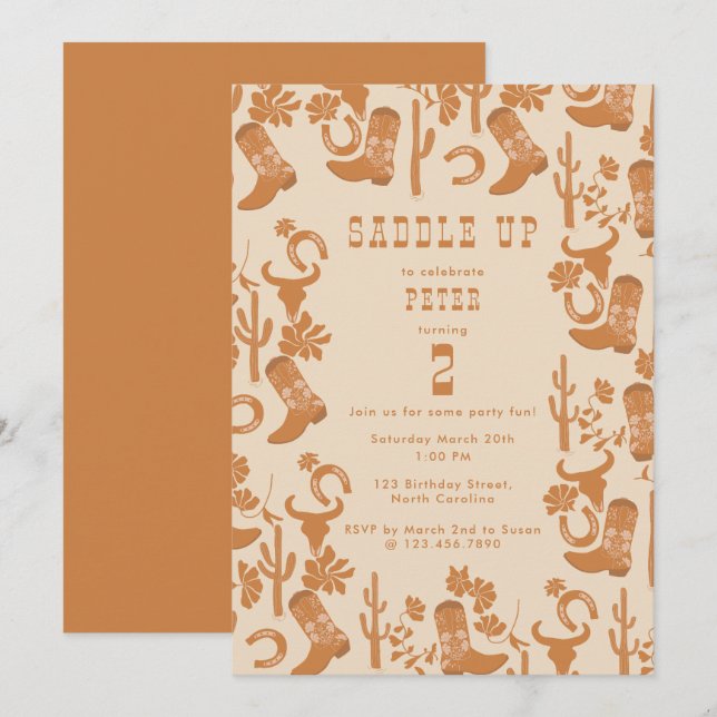 Invitación Vaquero del País Occidental Boots contra la silla  (Anverso / Reverso)