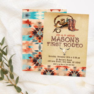 Invitación Vaquero del Suroeste Rústico Mi primer cumpleaños 