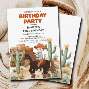 Invitación Vaquero en caballo Fiesta del primer cumpleaños