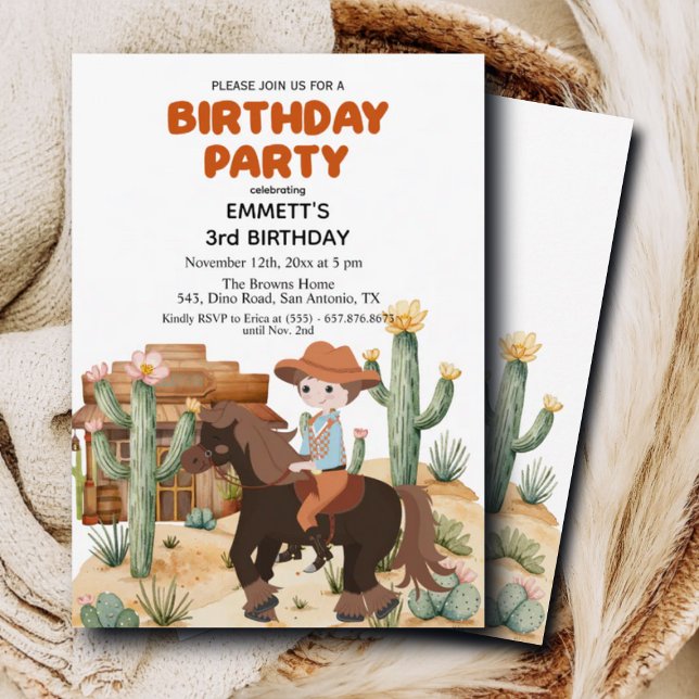 Invitación Vaquero en caballo Fiesta del tercer cumpleaños (Subido por el creador)