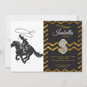 Invitación Vaquero en un caballo balancín corriendo con lazo